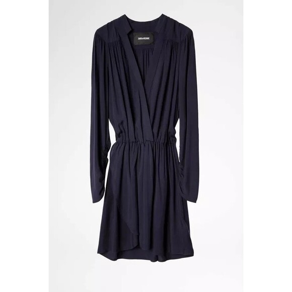 Zadig & Voltaire womens Reveal Short Mini Dress size Small Navy Faux Wrap $498 - Picture 1 of 9